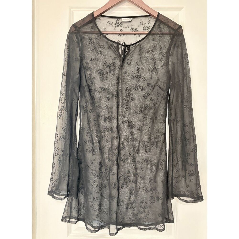 Vtg Sheer Lace Bell Sleeve Mini Dress Whimsygoth Practical Magic - S/M